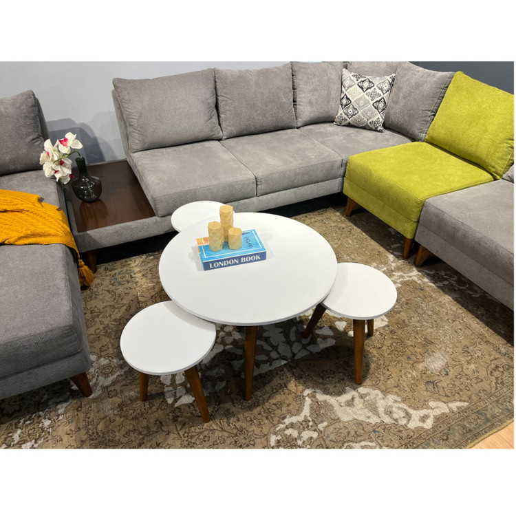 میز جلومبلی عسلی دایره سفید مدل مینیمال ۴عددی