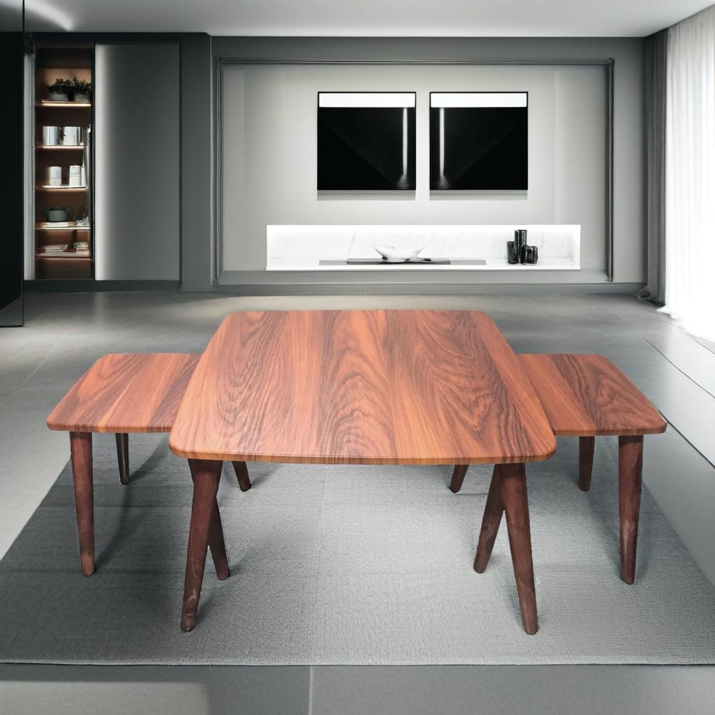 میز جلومبلی عسلی مربع قهوه ای مدل مینیمال مجموعه 3 عددی