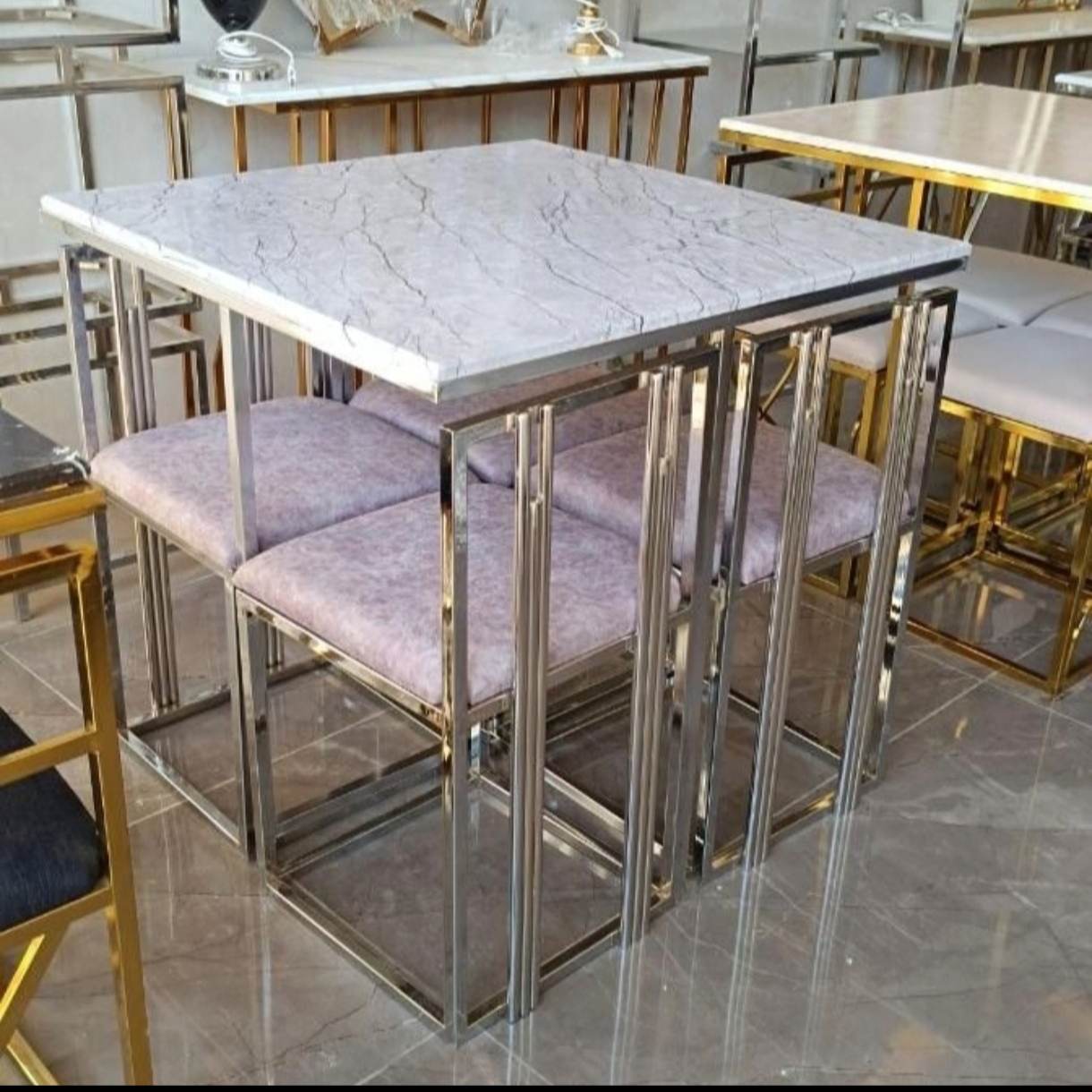 ناهارخوری فلزی کمجا مدل پیانو مربع ۴ نفره ۵سال گارانتی